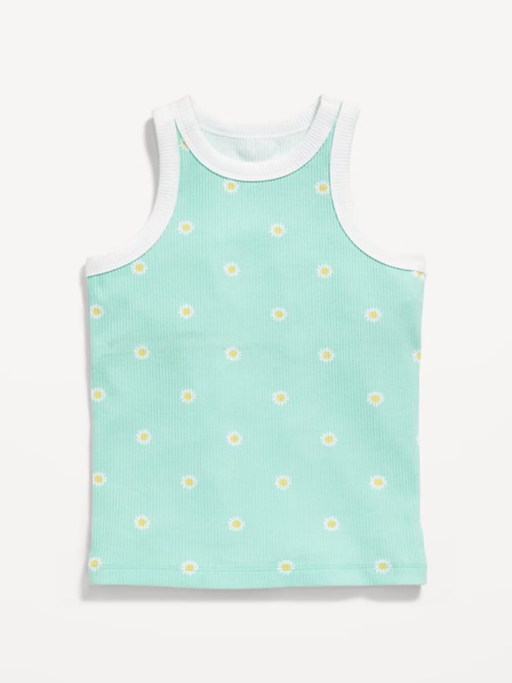 Old Navy Mint Green Daisy Ribbed Tank with White Trim Girls Large - Picture 2 of 5